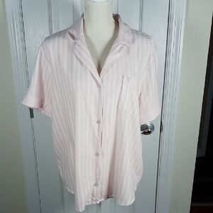 Victoria's Secret Women's Short Sleeve Button Down Pajama Top Size L Pink/White